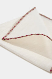 Linen Pocket Square With Beige And Red Edges Made In Italy
