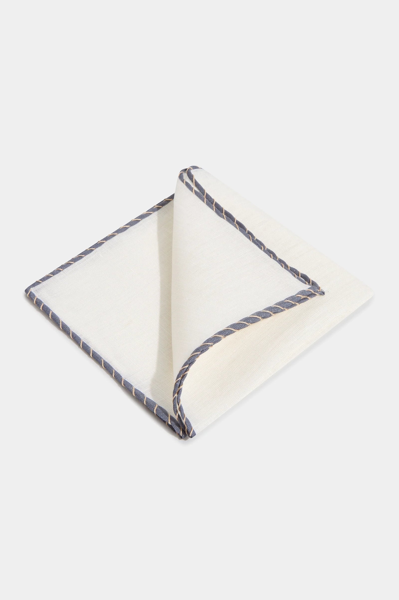Linen Pocket Square With Grey And Beige Edges Made In Italy