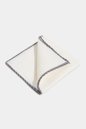 White linen pocket square with grey and beige edges - Made in Italy