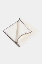 White linen pocket square with grey and cognac edges - Made in Italy