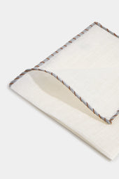 White Linen Pocket Square With Grey And Edges Made In Italy