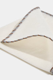 White Linen Pocket Square With Grey And Edges Made In Italy