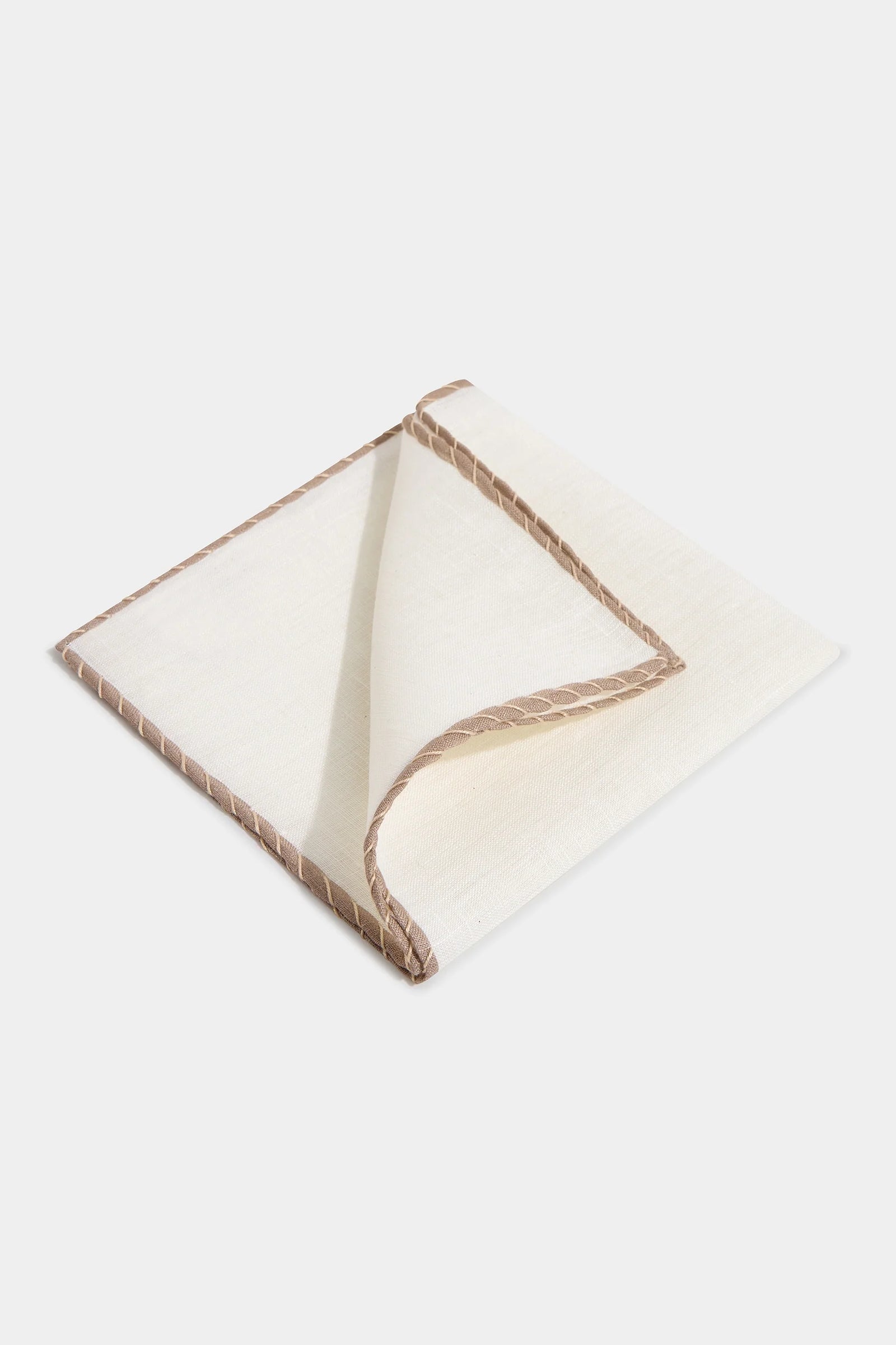 Linen Pocket Square With Taupe And Beige Edges Made In Italy