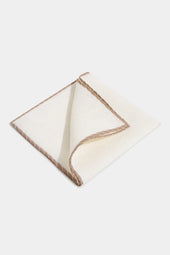 White linen pocket square with taupe and beige edges - Made in Italy