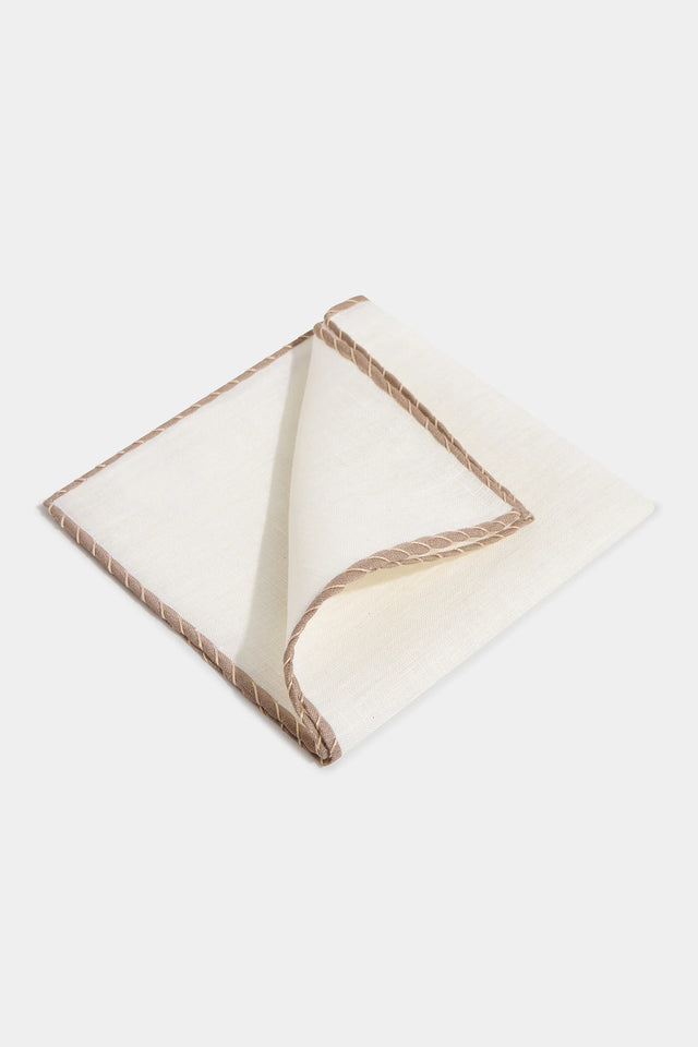 White linen pocket square with taupe and beige edges - Made in Italy