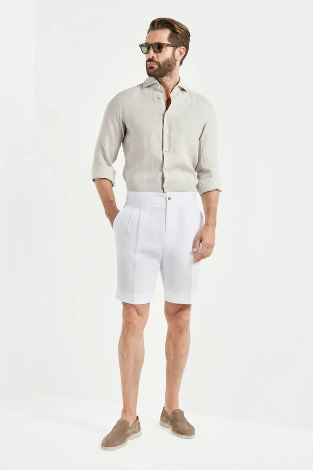 White linen relaxed shorts - Made in Italy