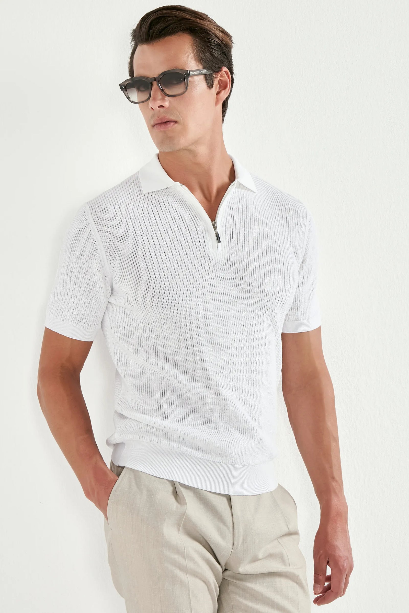 Ribbed Zipped Polo Made In Italy