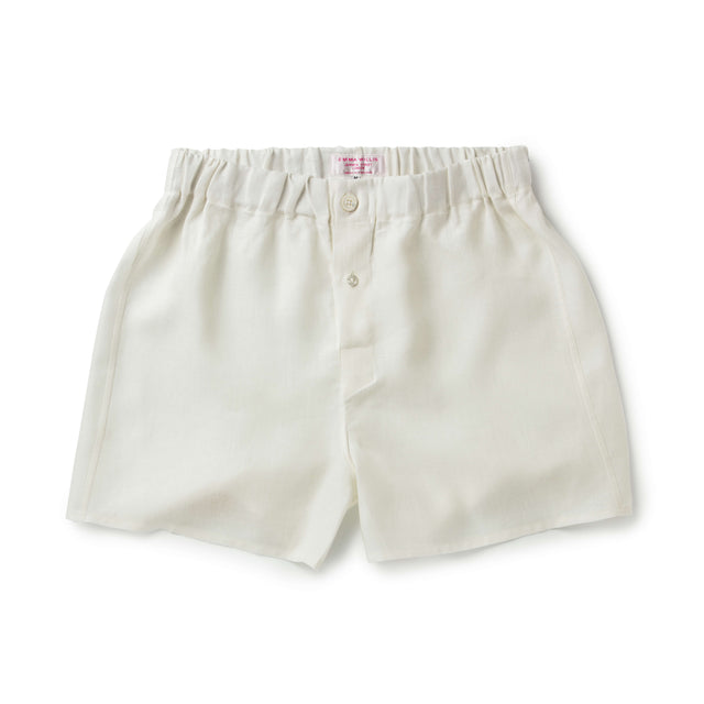 White Herringbone Linen Slim Fit Boxer Shorts - New