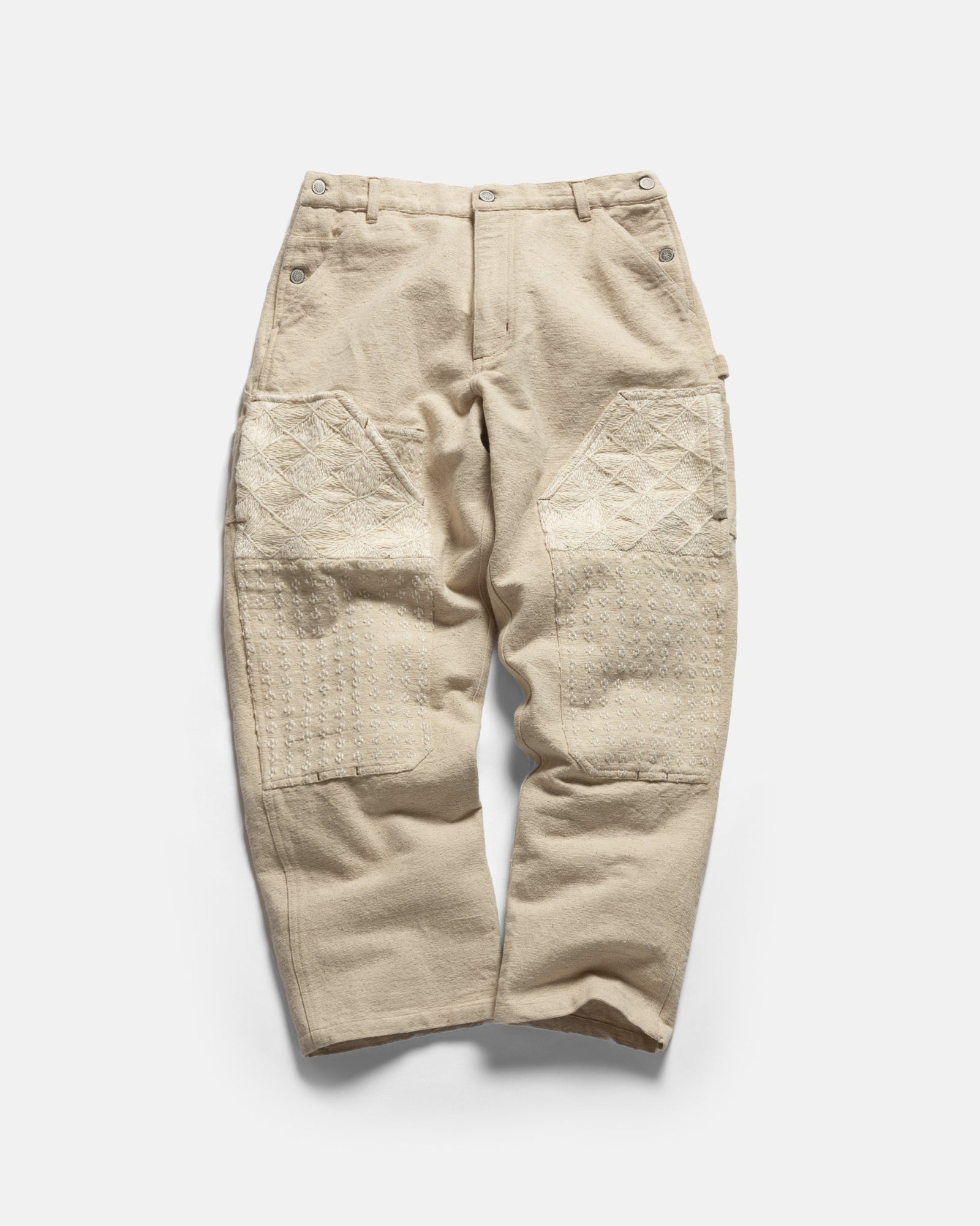 Eli Hand Embroidered Double Knee Work Pant Undyed Handspun Cotton Canvas