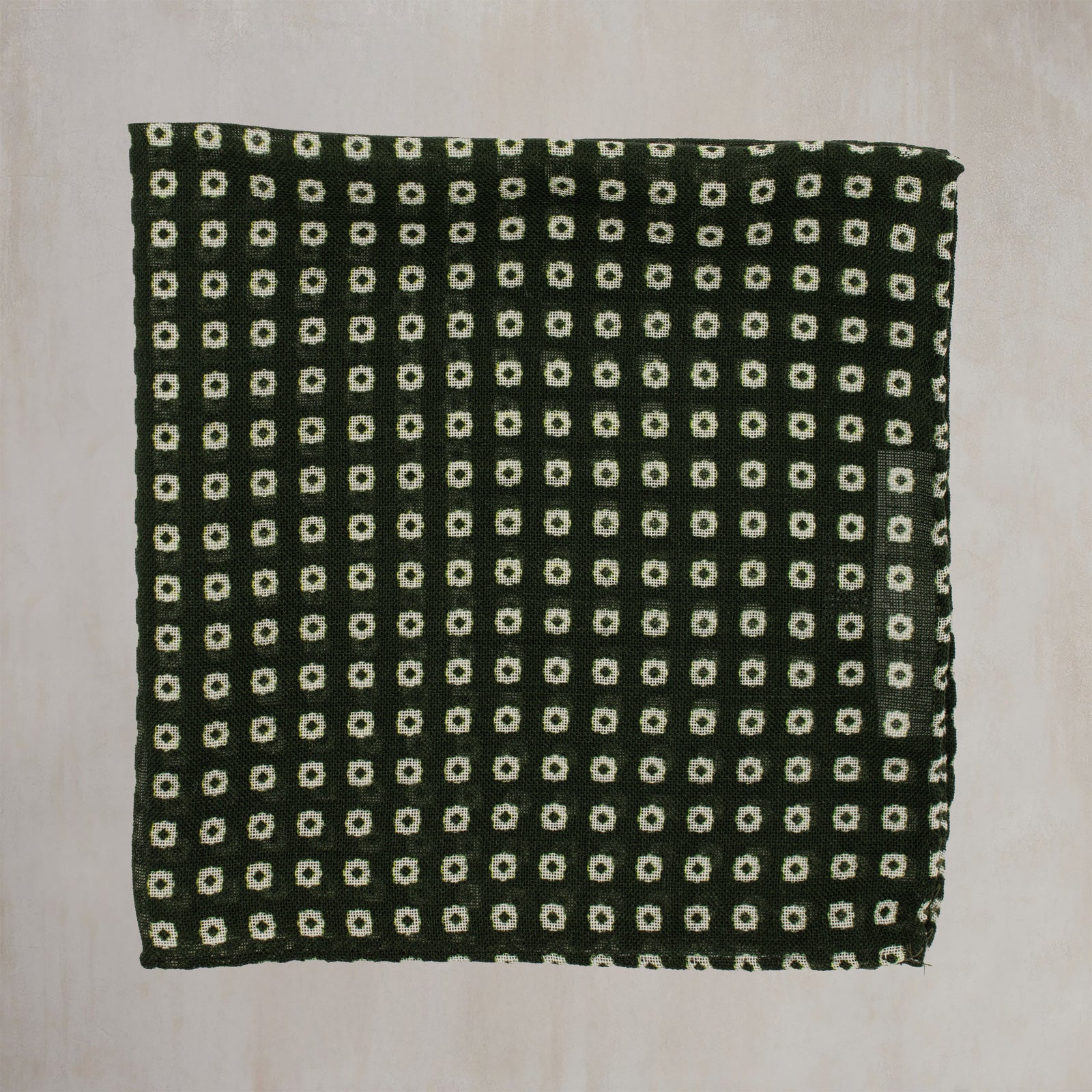 Wool And Silk Pocket Square With Mini Squares In Dark Green