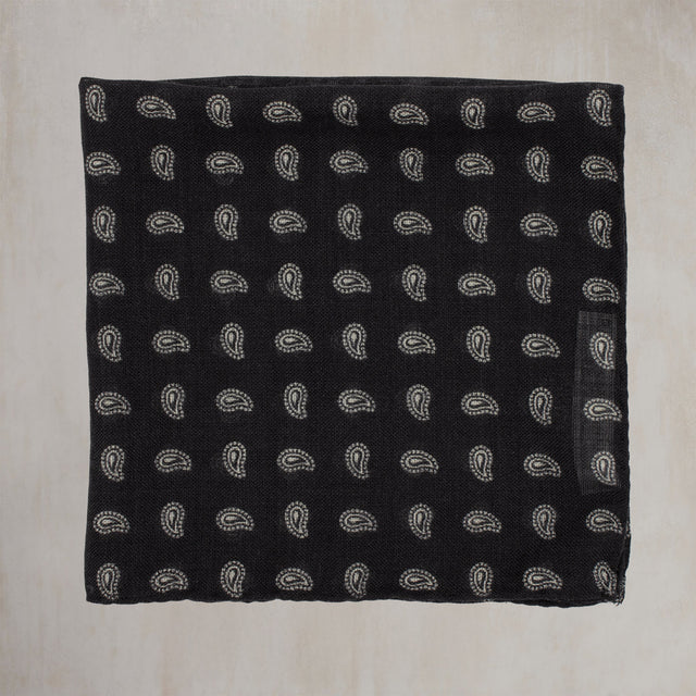 Wool And Silk Pocket Square with Paisley in Black