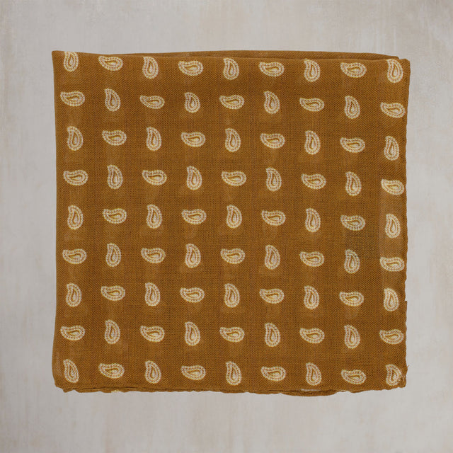 Wool And Silk Pocket Square with Paisley in Gold