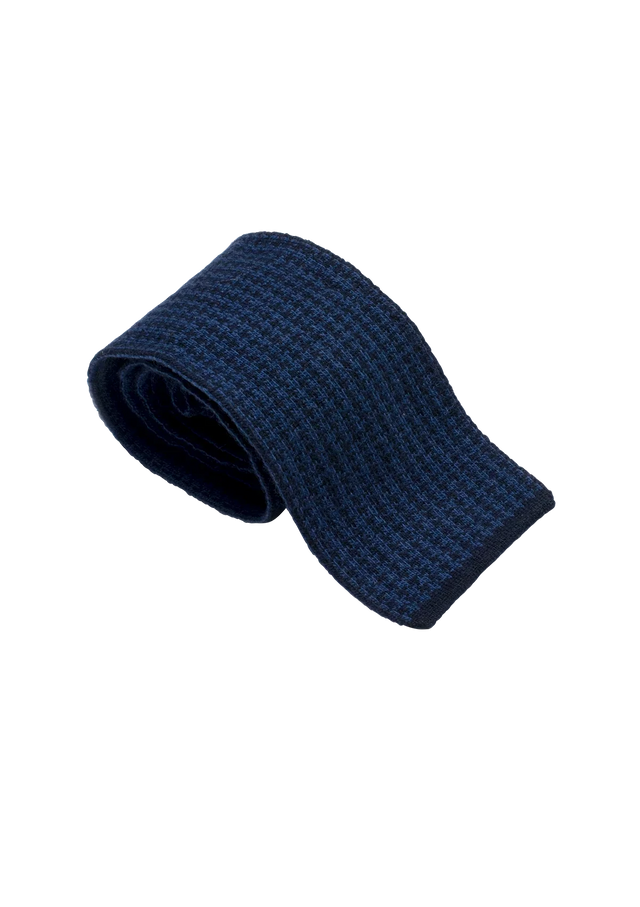 Navy Blue & Blue Wool Maglia Tie, Pattern 3