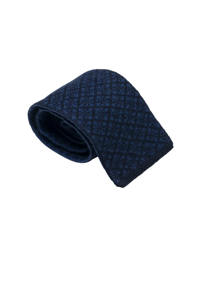 Navy Blue & Blue Wool Maglia Tie, Pattern 5