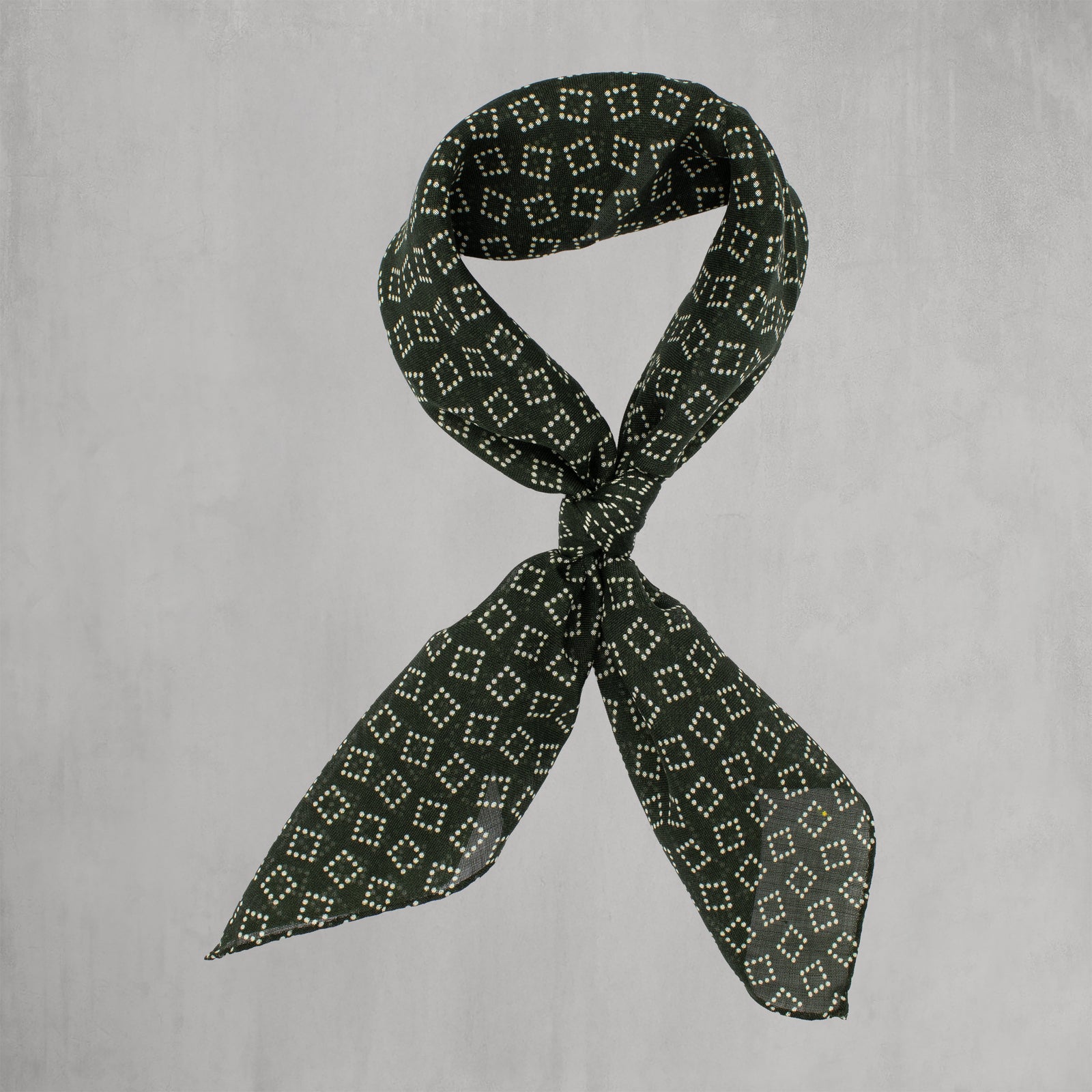 Wool And Silk Dotted Square Neckerchief In Dark Green