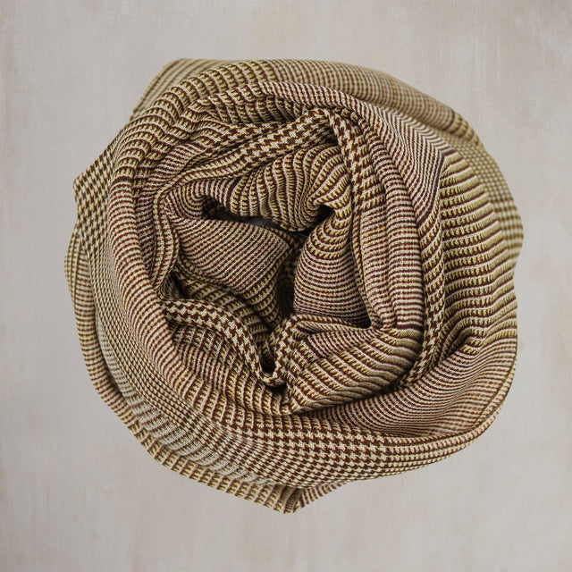 Wool And Silk Glen Check Scarf In Burgundy