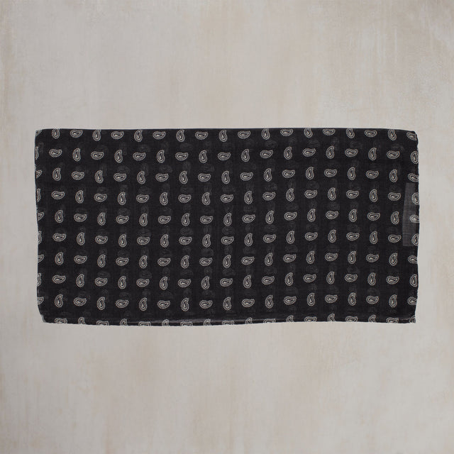 Wool and Silk Paisley Scarf in Black