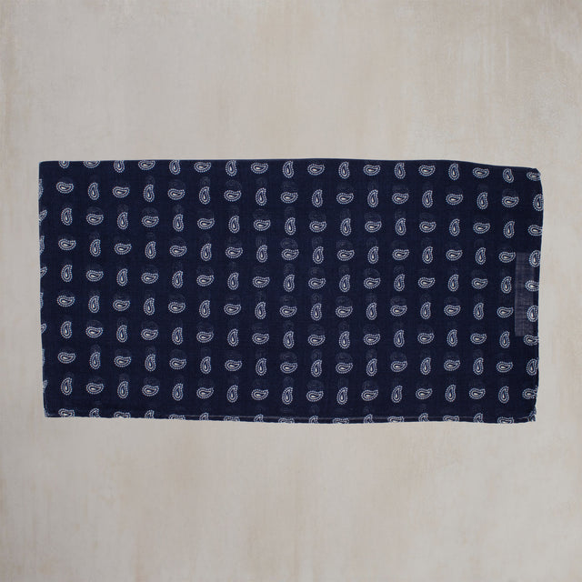 Wool and Silk Paisley Scarf in Navy