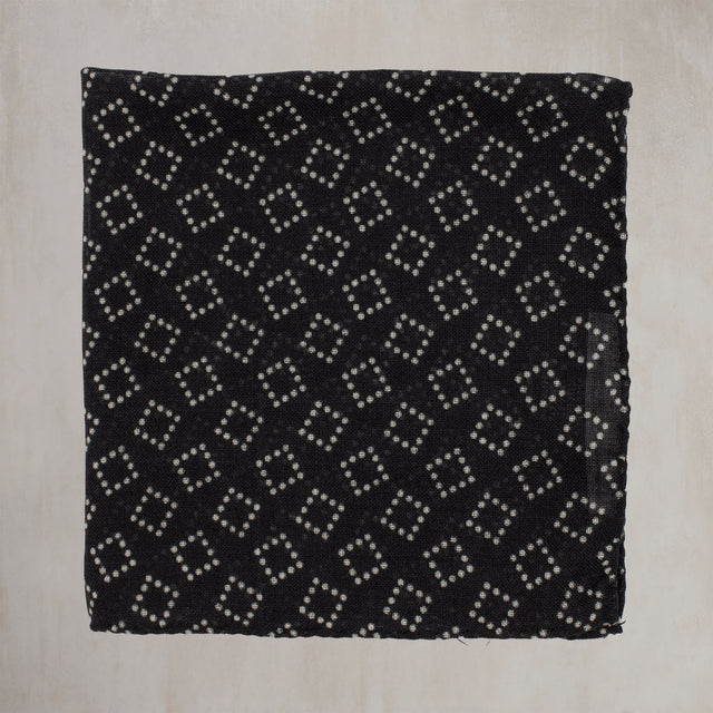 Wool And Silk Pocket Square with Dotted Squares in Black