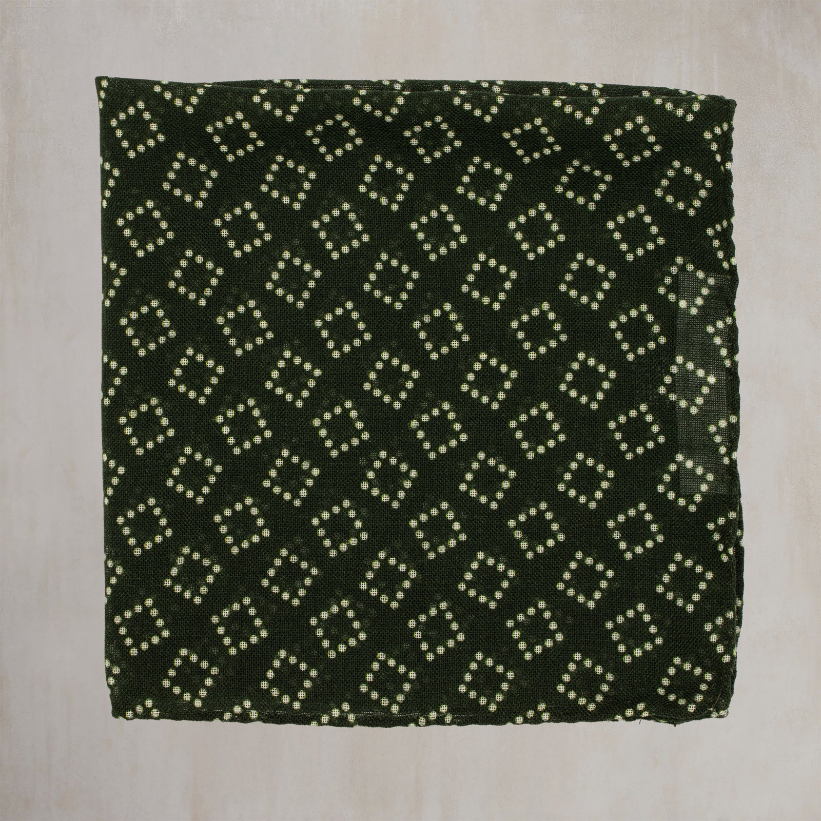 Wool And Silk Pocket Square With Dotted Squares In Dark Green