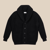 Superfine lambswool shawl collar cardigan in black