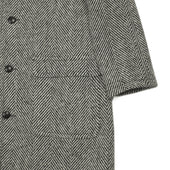 Balmacaan Coat In And White Herringbone Wool Tweed