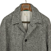 Balmacaan Coat In And White Herringbone Wool Tweed