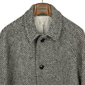 Balmacaan Coat In And White Herringbone Wool Tweed