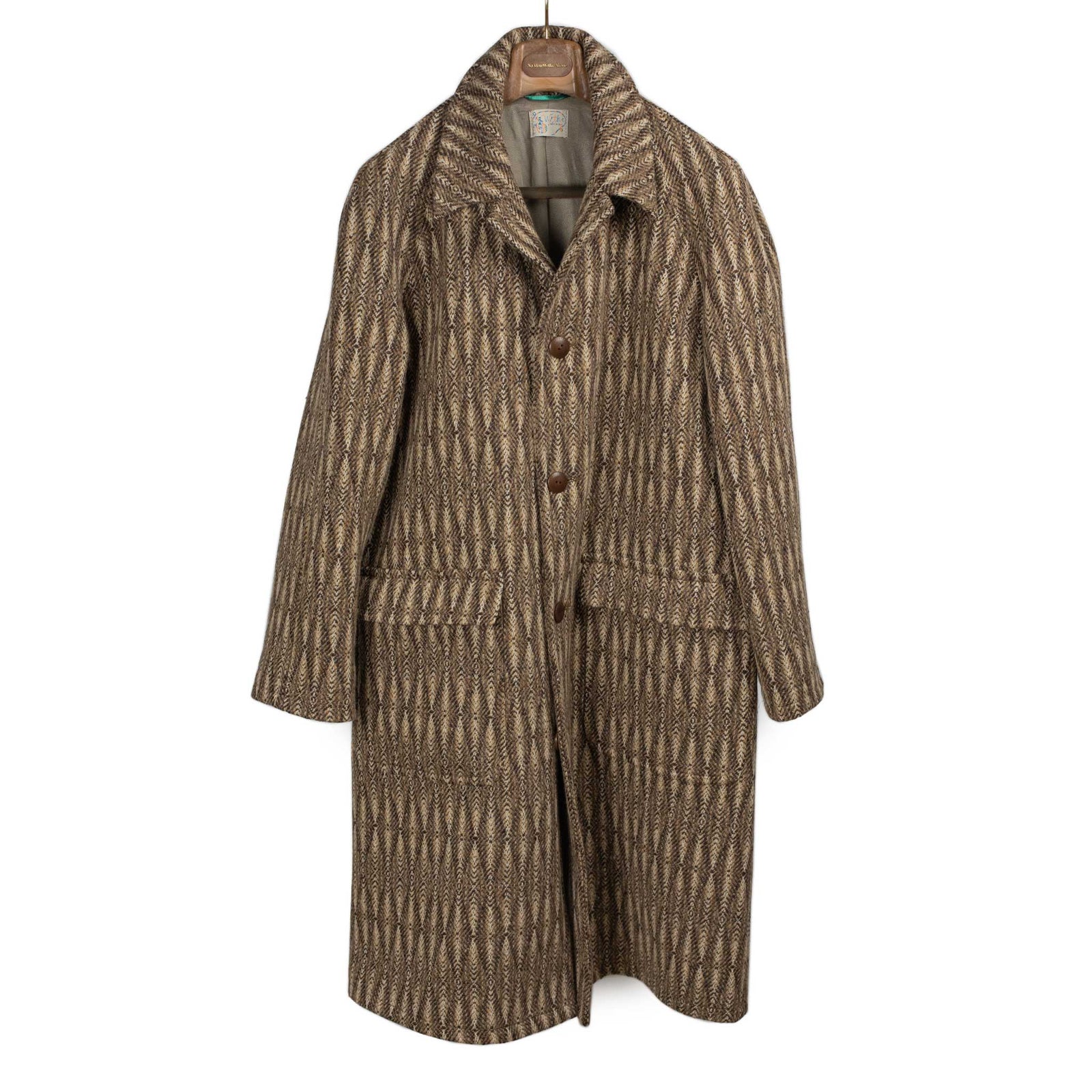 Balmacaan Coat In And Cream Diamond Ombre Tweed Wool