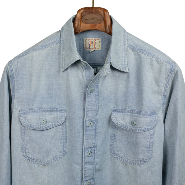 Work shirt in sun-faded indigo cotton chambray