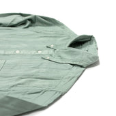 Popover Button Down In Green French Hickory Stripe Cotton