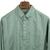 Popover button-down in sage green French hickory stripe cotton