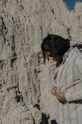 Washed Madras Button Down Collar Shirt Earthtone Stripe