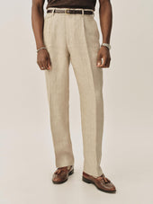 Linen Herringbone Hollywood Pleated Trouser
