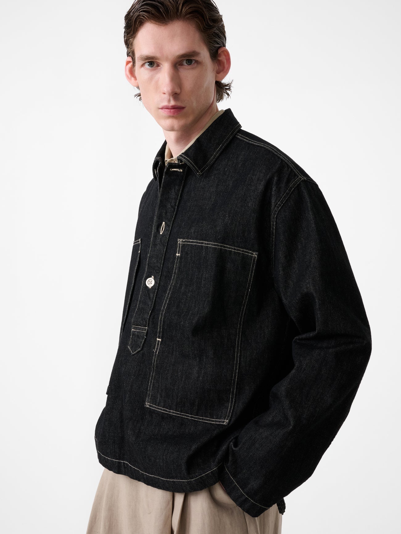 York Popover Denim Shirt In Black Weft