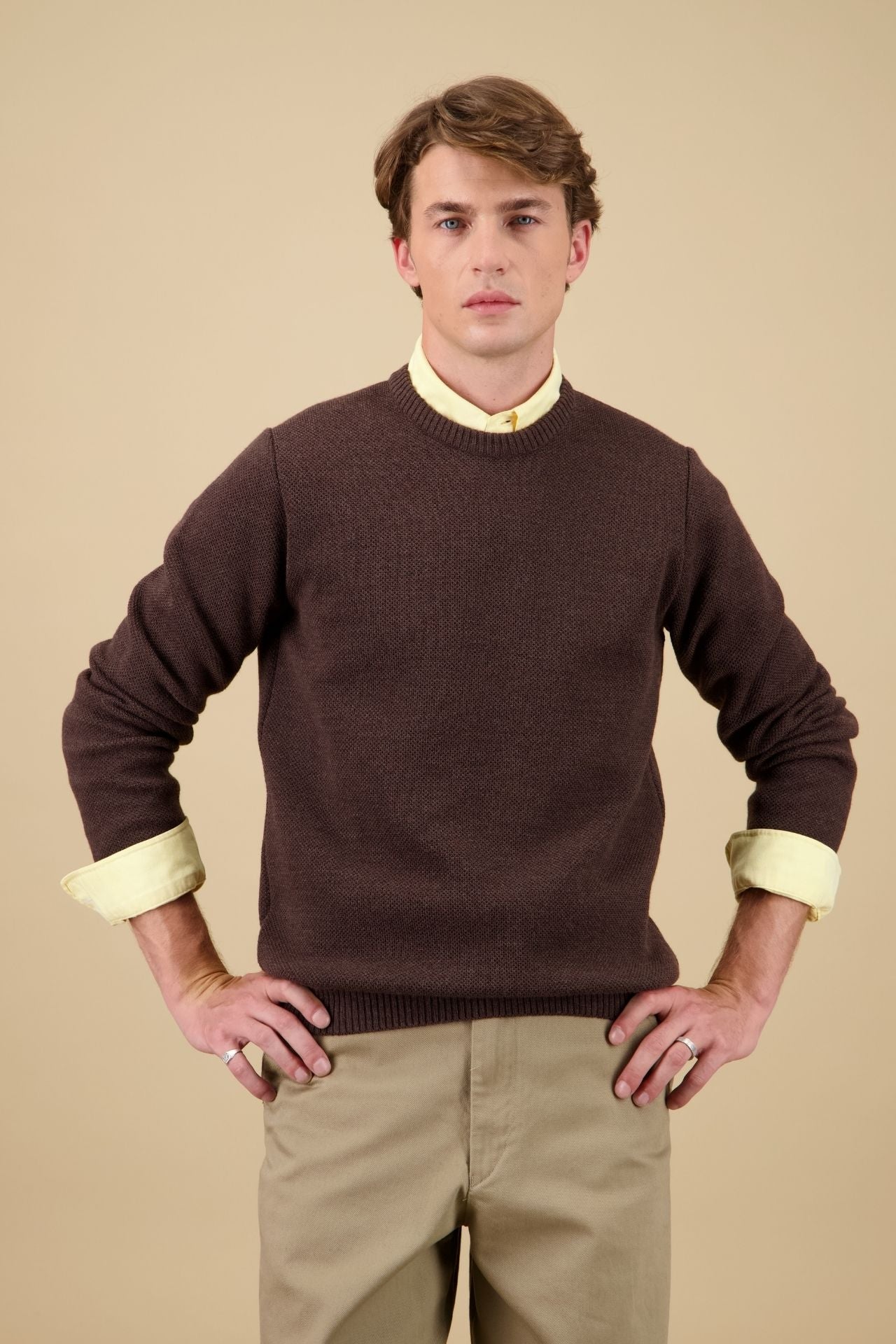 Pull Youri Col Rond Marron