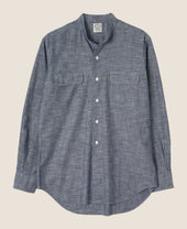 VINTAGE IVY- BAND COLLAR DARK CHAMBRAY