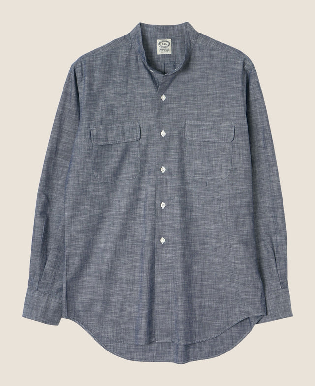 VINTAGE IVY- BAND COLLAR DARK CHAMBRAY