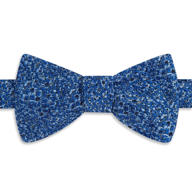 Blue Abstract Floral Woven Silk Bow Tie