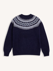 Yoke Fairisle Crew in Navy Brushed Pure Wool