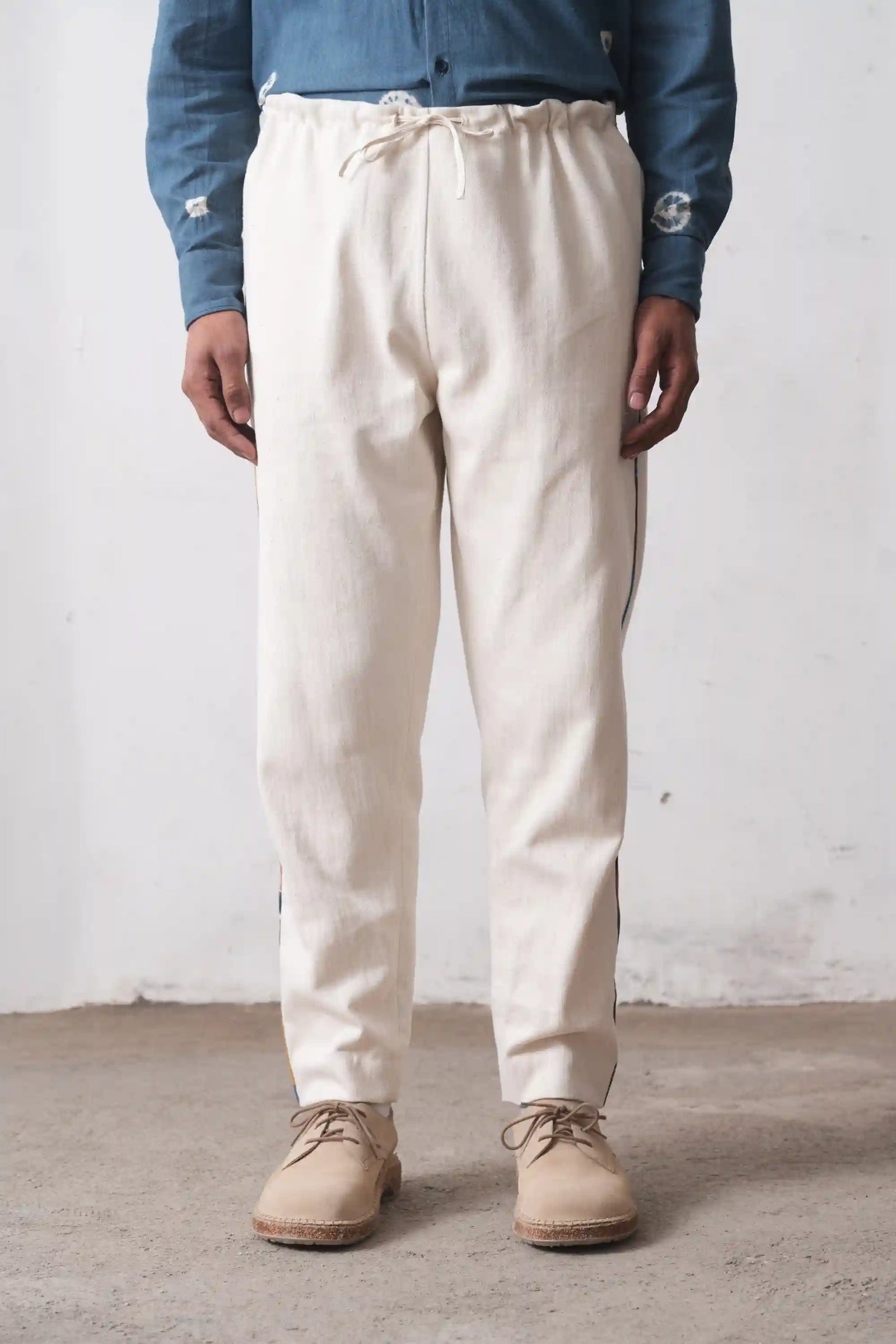 Ecru Tapered Trousers with Drawstring