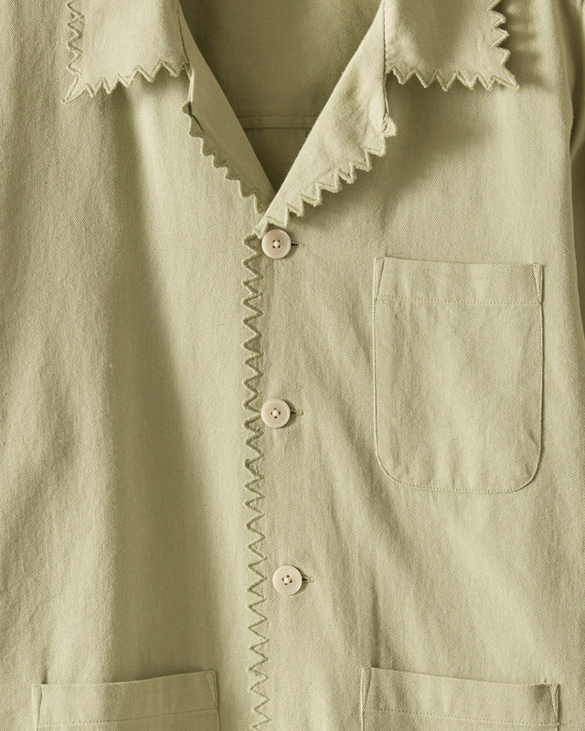 Zig-Zag Hem Long Sleeve Shirt - Mint