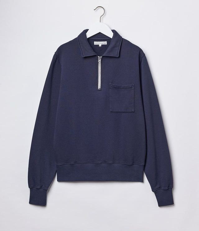 Cropped Vintage Fleece Polo Collared Half-Zip Sweatshirt with Brushed Interior