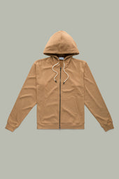 Cotton Cashmere Long Sleeve Zip-Up Hoodie Caramel