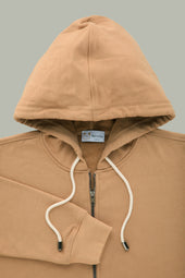Cotton Cashmere Long Sleeve Zip-Up Hoodie Caramel