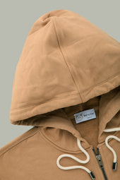 Cotton Cashmere Long Sleeve Zip-Up Hoodie Caramel