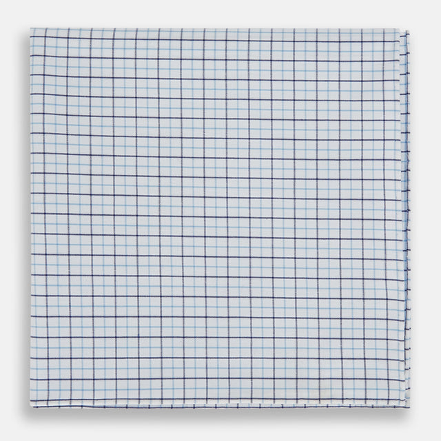 Hand Rolled Blue Double Graph Check Handkerchief