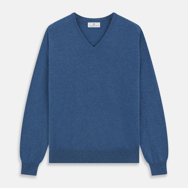 Blue V-Neck Cashmere Jumper