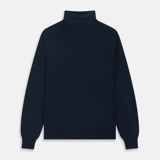 Navy Cashmere Roll Neck Jumper