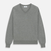 Grey V-Neck Merino Wool Jumper